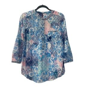 NYDJ 3/4 Sleeve Pleat Back Blouse